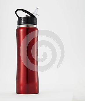 Full length red color aluminium waterbottle.
