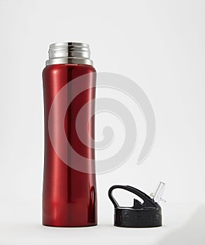Full length red color aluminium waterbottle.