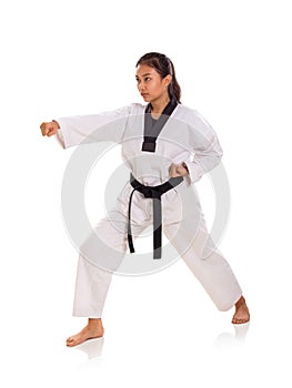 Full length shot of female martial artist fight stance