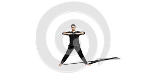 Full length shot of a young male teenager doing some exercises isolated on white background.