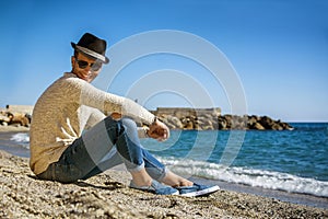 Full Length Shot of Young Man on a Beach