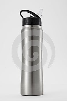 Full length silver color aluminium waterbottle.