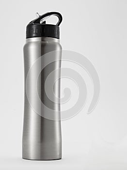 Full length silver color aluminium waterbottle.