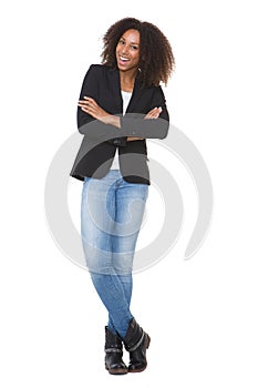 Full length of a smiling african american woman with arms crossed