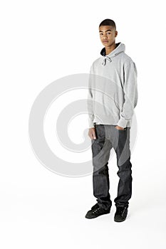 Full Length Studio Portrait Of Teenage Boy