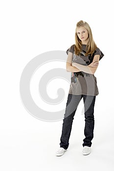 Full Length Studio Portrait Of Teenage Girl