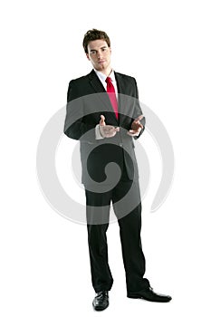 Full length suit businessman talk hands gesture