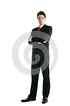 Full length suit tie businessman posing stand