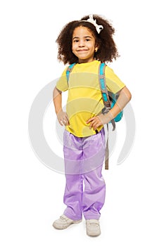 Full length view of African girl with rucksack