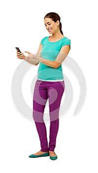 Full Length Of Woman Touching Smart Phone