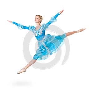 Full length of young ballerina jumping