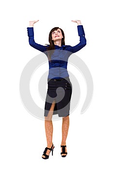 Full length of young woman holding gesture