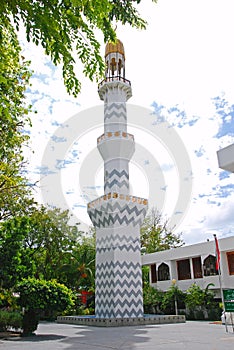 Full minaret view of Grand Friday Mosque, Islamic Centre, Masjid-al-Sultan Muhammad Thakurufaanu Al Auzam in Male, Maldives