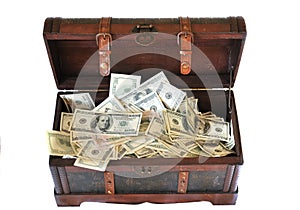Full of money wooden chest