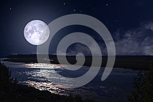 The full moon above a river