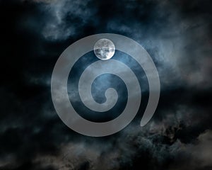 Full moon on a cloudy evening