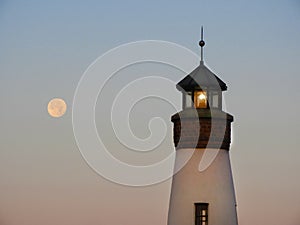 Full moon and Cayuga Lake lighthouse in the FingerLakes