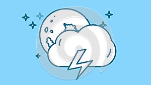 Full Moon, Cloud and Lightning line icon on the Alpha Channel