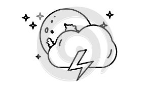 Full Moon, Cloud and Lightning line icon on the Alpha Channel