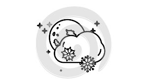 Full Moon, Cloud and Snow line icon on the Alpha Channel