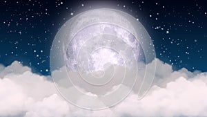 full moon on clouds beautiful moon night stars night sky loop animation background.