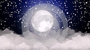 Full moon on clouds and falling stars night stars  night sky loop animation background.