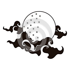 Full moon clouds sky bright cartoon isolated icon line style