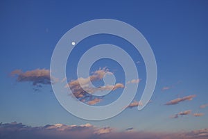 full moon and clouds at sunset