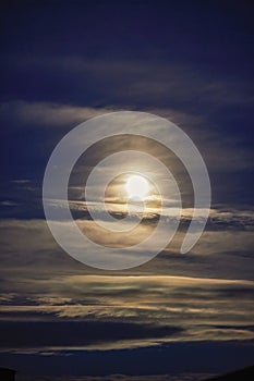 Full moon on a cloudy evening