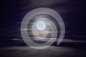 Full moon on a cloudy evening