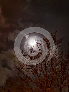 Full moon cloudy sky
