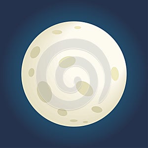 Full moon on dark blue background. Cartoon style