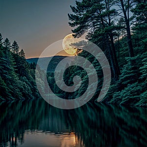 Full moon on grass with starry sky background