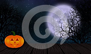 Full moon in halloween night with evil pumpkin