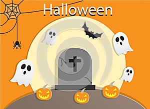 Full Moon Halloween Night with Graves and Ghost Background Illustration