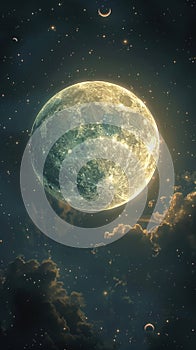 Full Moon Illuminated by Clouds in Night Sky