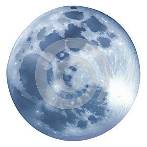Full moon isolated over white background, supermen, blue moon, beautiful moon details