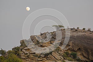 Full Moon Landscape as Dawn Breaks