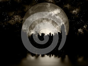 Full moon night city