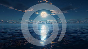 full moon with Night sky and beautiful clouds reflection in sea landscape AI generated