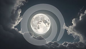 The full moon in the night sky with clouds. Generative AI