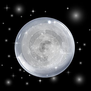 Full moon on night sky with stars and galaxy