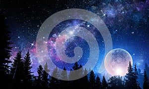 Full moon in night starry sky