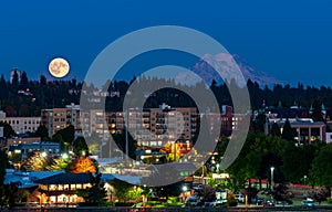 Full Moon Olympia And Mt Rainier