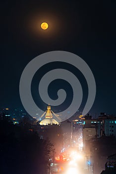 Full Moon over Boudhanath stupa at night, Nepal