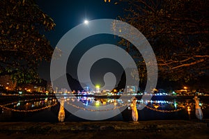 Full moon over Cat Ba Vietnam City at night