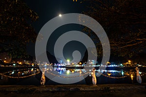 Full moon over Cat Ba Vietnam City at night