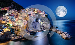 Full moon over Manarola, Cinque Terre, Italy