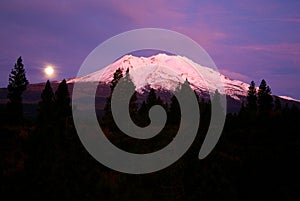 Full moon over Mount Shasta