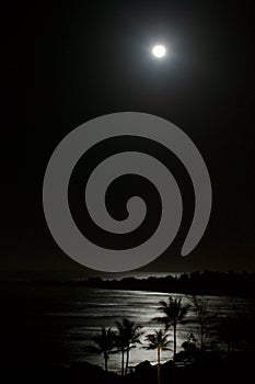 Full Moon Over Ocean Beach At Night